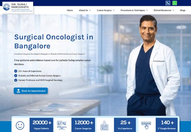 HappiMed Client Dr Suraj Manjuath Surgical Oncologist Website Hero Section Image