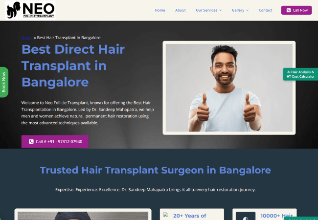 HappiMed Client Neo Follicle Hair Transplant Website Hero Section Image