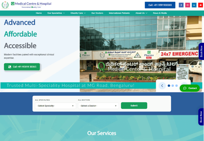 HappiMed Client Q Medical Center and Hospital Website Hero Section Image