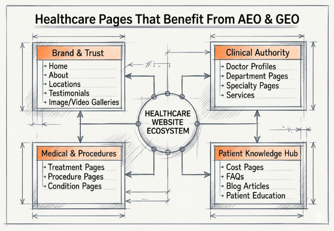 Healthcare Pages that benefit from SEO AEO GEO